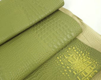 Green and Yellow Crocodile Alligator Calf Leather Embossed Texture Amazing Relief OZ 2018 V2