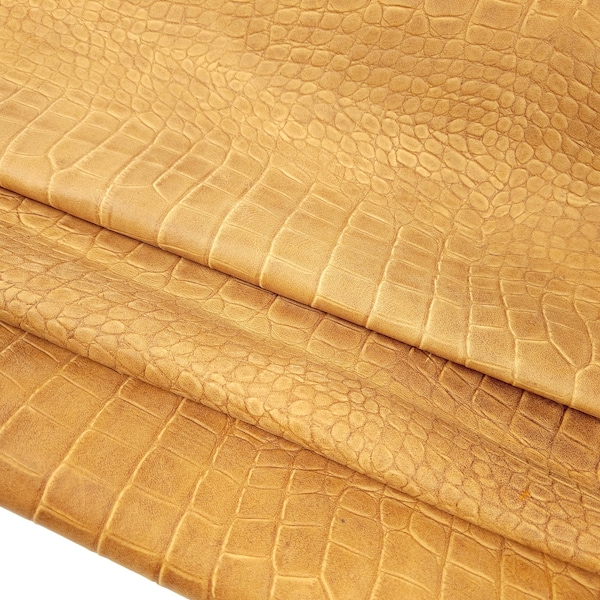 Honey Yellow Bicolor Crocodile Alligator Leather Embossed Amazing Relief 0Z 2021