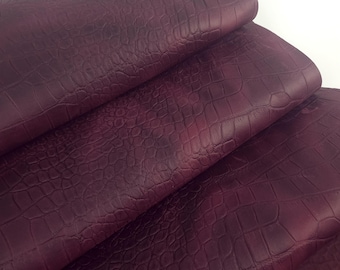 Burgundy Crocodile Alligator Calf Leather Embossed Amazing Relief Leatherforcraft Crock R