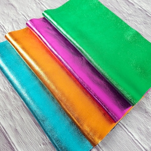 Metallic Vivid Colors Premium Genuine Leather for Small Projects Acessories and Craft - Pre Cuts 12x12inch / 30x30cm (Pack with 2 Pieces)