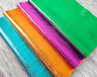 Couro genuíno premium com cores vivas metálicas para pequenos projetos, acessórios e artesanato - pré-cortados 12 x 12 polegadas / 30 x 30 cm (pacote com 2 peças)