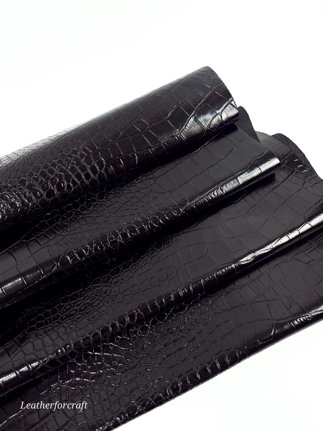 Black Patent Crocodile Alligator Leather Embossed Amazing Relief ...