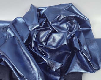 Blau-Marine-Laminado Metallic Luxuriöses Kalbsweiches Leder