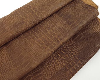 Braune Patina Vintage Pull Up Krokodil Alligator Leder Geprägte Textur Erstaunliches Relief OZ 2018 V2