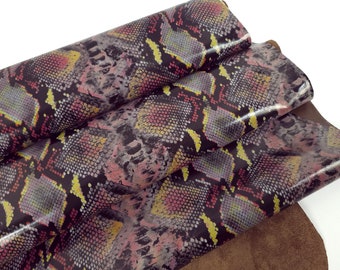Red Orange and Black Snake Calf Python Printed Leather