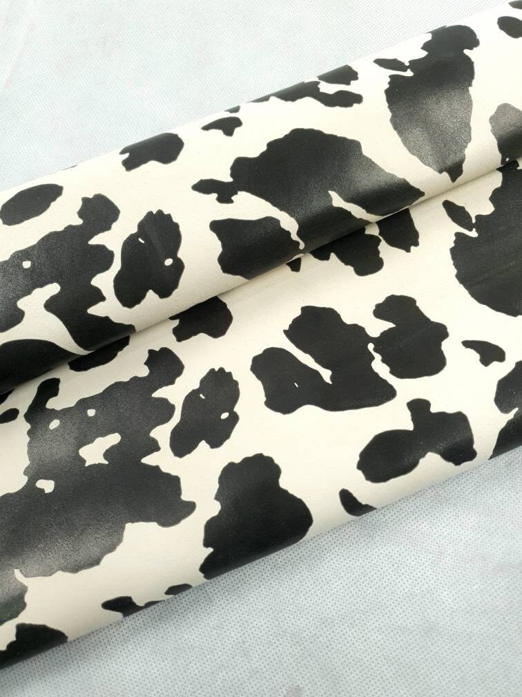Beige and Black Cow Printed Leather Etsy
