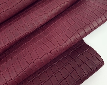 Burgundy Crust Crocodile Alligator Leather Embossed Texture Amazing Relief LFC CROCK1