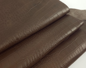 Cocoa Brown Crocodile Alligator Calf Leather Embossed Amazing Relief Leatherforcraft Crock R