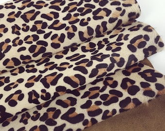 Beige Cavallino Calfskin Leopard Hair on Hide Medium Pattern Bovine Leather