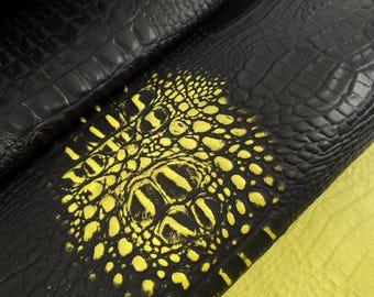 Black and Yellow Crocodile Alligator Calf Leather Embossed Texture Amazing Relief OZ 2018 V2