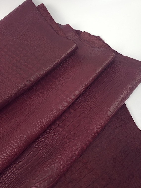 Burgundy Crust Crocodile Alligator Calf Leather Embossed Texture Amazing Relief OZ 2018 V2
