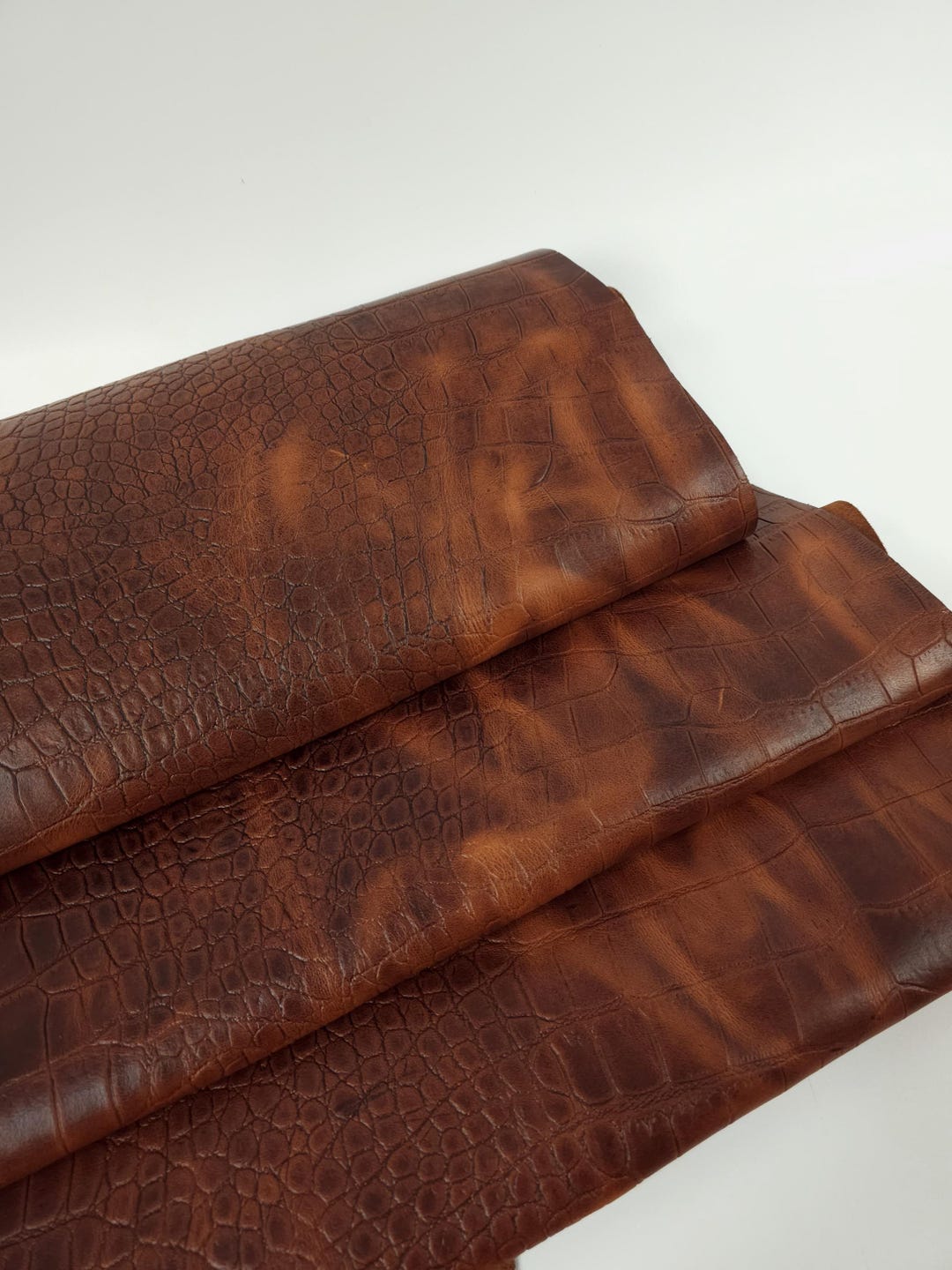 Brandy Crocodile Alligator Leather Embossed Amazing Relief ...