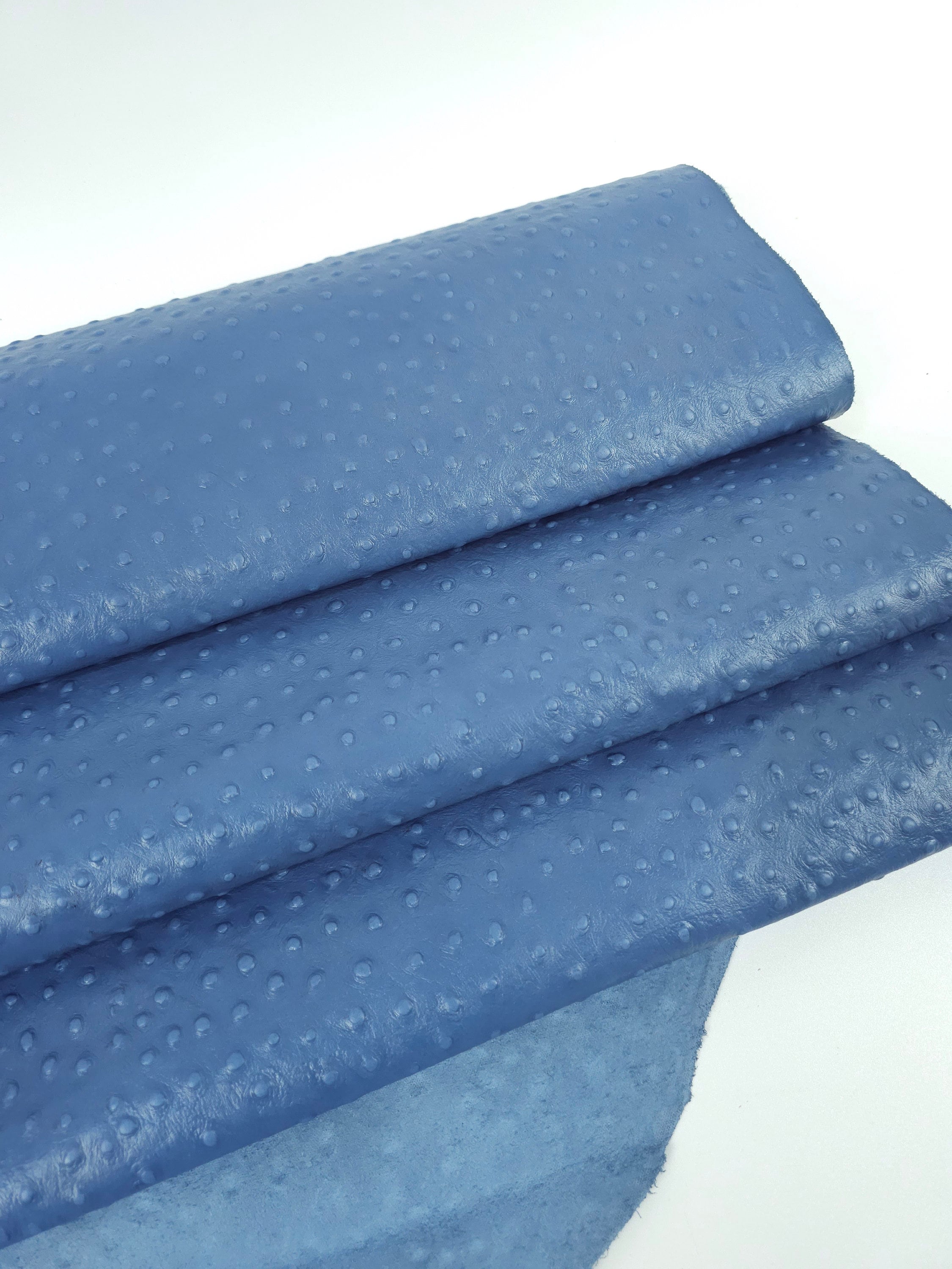 Classic Blue Ostrich Embossed Relief Leather