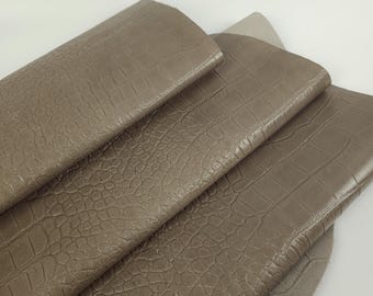 Sepia Tint Crocodile Alligator Calf Leather Embossed Amazing Relief Leatherforcraft Crock R