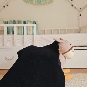 Black Genuine Curly Sheepskin Fur Rug Skin Hide (Metallic Grey Backside)