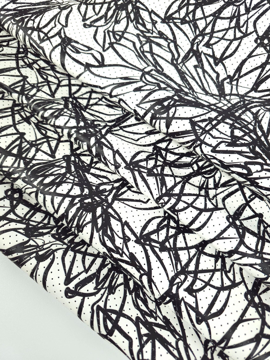 White and Black Floret Pattern Perforated Soft Leather - Etsy
