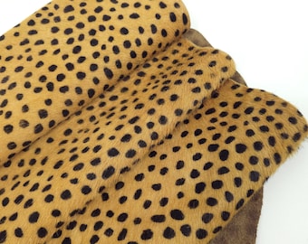 Natur Cheetah Cavallino Calfskin Medium Pattern Hair On Hide Leather (Animal Print)