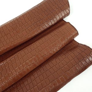 Cognac Semi Shine Crocodile Alligator Leather Embossed Texture Amazing Relief LFC CROCK1