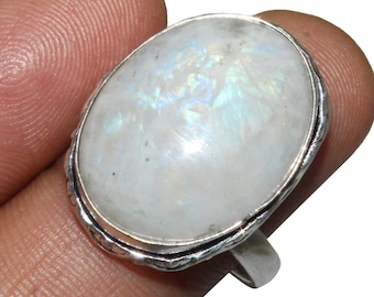 Natural Moonstone Ring , Moonstone Gemstone Ring , Adjustable Ring , Ethnic Handmade Ring , 925 Sterling Silver Plated Jewelry (MGAD051)