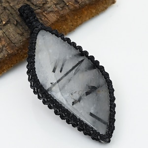 Black Rutile Macrame Pendant, Black Rutile Gemstone Pendant, Waxed Thread Pendant, Christmas Gift, Handmade Macrame Jewelry,MG -101(06)