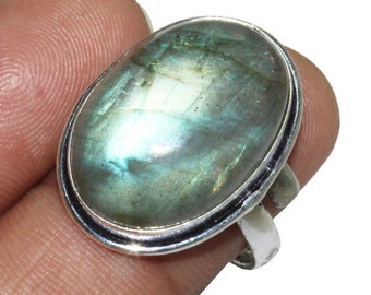 Labradorite Ring , Labradorite Gemstone Ring , Adjustable Ring , Ethnic Handmade Ring , 925 Sterling Silver Plated Jewelry (MGAD047)