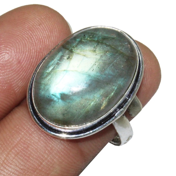 Labradorite Ring , Labradorite Gemstone Ring , Adjustable Ring , Ethnic Handmade Ring , 925 Sterling Silver Plated Jewelry (MGAD047)