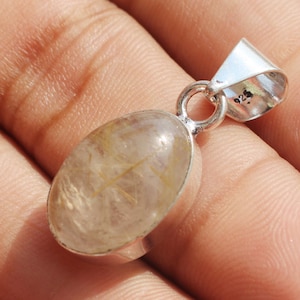 Natural Golden Rutile Pendant, Golden Rutile Gemstone plain Pandant, Charm Pendant, Small Baby Pendant , Silver Plated Jewelry, MGLOT-151