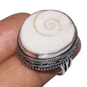Shiva Eye Shell Ring , Shiva Eye Shell Gemstone Ring , Healing Ring , 925 Sterling Silver Plated Jewelry MGLOT