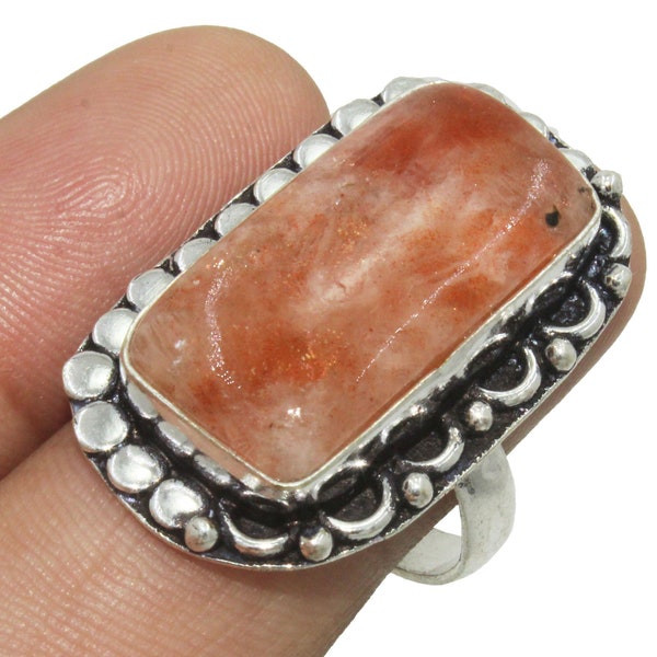 Natural Sunstone Ring , Sunstone Gemstone Ring , Designer Ring , Ethnic Ring ,925 Sterling Silver Plated Jewelry "Size 9" MG89(02)