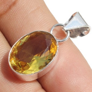 Citrine Pendant, Citrine Gemstone Pandant, Stackable Pendant, Citrine Charm Pendant, 925 Sterling Silver Plated Jewelry Size 1.3", MGLOT-T17