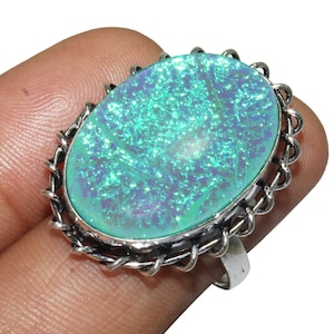 Australischer Triplet-Opalring, Edelsteinring, verstellbarer Ring, ethnischer Ring, 925 Sterlingsilber überzogener Schmuck (MGAD06)
