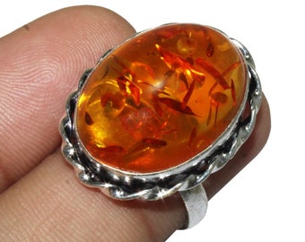 Baltic Amber Ring , Gemstone Ring , Adjustable Ring , Ethnic Ring, Handmade Ring , 925 Sterling Silver Plated Jewelry (MGAD027)