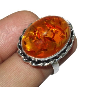Baltic Amber Ring , Gemstone Ring , Adjustable Ring , Ethnic Ring, Handmade Ring , 925 Sterling Silver Plated Jewelry (MGAD027)