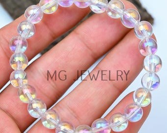 Angel Aura Quartz Beads Bracelet , Angel Aura Gemstone Beaded Bracelets , Round 8mm Stretchable Beads Bracelet, Healing Bracelets, MGLOT-BR2
