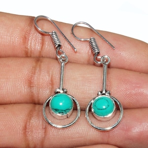 Turquoise Earring , Turquoise Gemstone Earring , Designer Earrings , Dangle Earrings , 925 Sterling Silver Plated Earrings (MGERLOT)