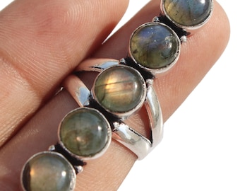 Labradorite Moonstone Garnet Ring , Multi Gemstone Ring, Mix Size Designer Ring, 925 Sterling Silver Plated Jewelry (MGLOT-132)