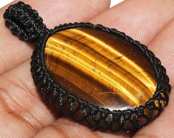 アンモナイト化石マクラメペンダント、宝石ペンダント、ワックス糸