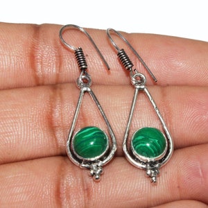 Malachite Earring , Malachite Gemstone Earring , Designer Earrings , Dangle Earrings , 925 Sterling Silver Plated Earrings (MGERLOT)