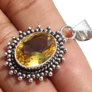 Citrine Pendant , Citrine Gemstone Pandant, Citrine Charm, Healing Pendant , Designer Pendant, 925 Silver Plated Jewelry Size 1.5&quot; MGLOT-T1
