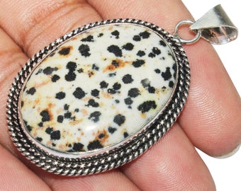 Natural Dalmatian Jasper Pendant, Dalmatian Jasper Gemstone Pandant, Healing Pendant, 925 Sterling Silver Plated Jewelry (MG-LOT)