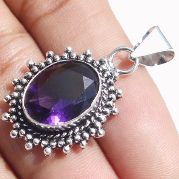 Amethyst Quartz Pendant , Amethyst Quartz Gemstone Pandant,Amethyst Charm, Healing Pendant , 925 Silver Plated Jewelry Size 1.5", MGLOT-T5