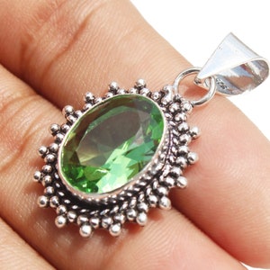 Green Amethyst Pendant , Green Amethyst Gemstone Pandant, Amethyst Charm, Healing Pendant , 925 Silver Plated Jewelry Size 1.5&quot;, MGLOT-T6