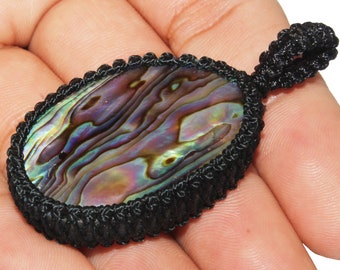 Bumblebee Jasper Smooth Cab Macrame Pendant Thread Pendant Gorgeous Handmade Gemstone Unisex Uses Jewelry Pendent shape Oval size 34x50 mm