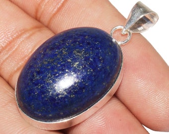 Natural Lapis Lazuli Pendant , Lapis Lazuli Gemstone Pendant , Healing Pendant , 925 Sterling Silver Plated Jewelry Size 1.7" MGLOT