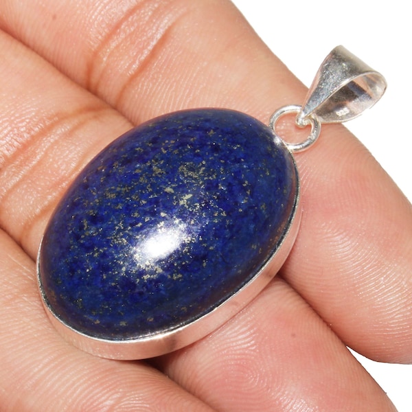 Natural Lapis Lazuli Pendant , Lapis Lazuli Gemstone Pendant , Healing Pendant , 925 Sterling Silver Plated Jewelry Size 1.7" MGLOT