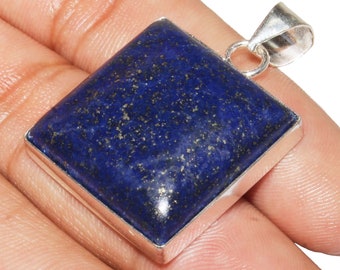 Natural Lapis Lazuli Pendant , Lapis Lazuli Gemstone Pendant , Healing Pendant , 925 Sterling Silver Plated Jewelry Size 1.5" MGLOT