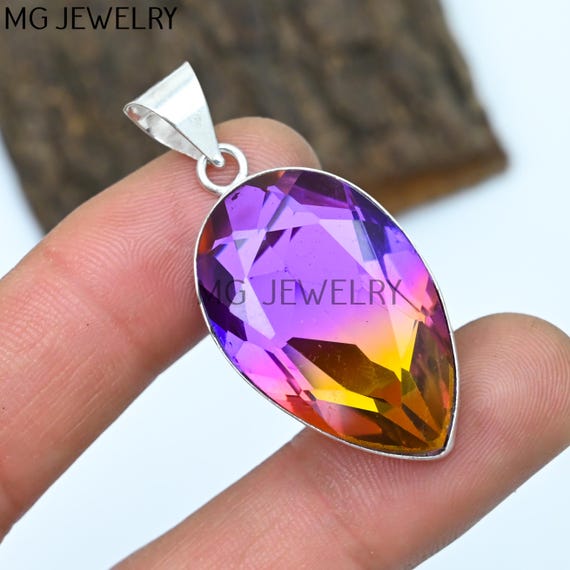 Ametrine Pendant, Ametrine Gemstone Pendent, Designer Handmade Pendant, Plain Pendant, 925 Sterling Silver Plated Jewelry, MGLOT-90(128)