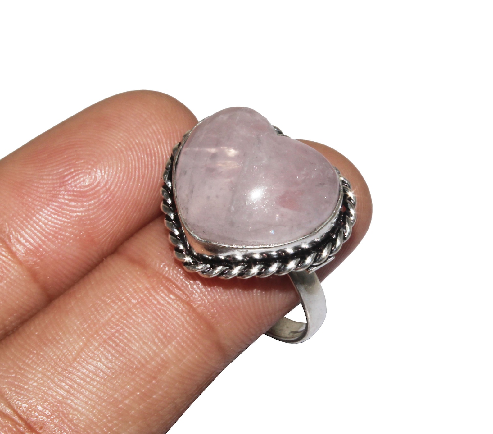 Natural Heart Shape Rose Quartz Ring Rose Quartz Gemstone Etsy