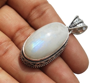 Moonstone Pendant, Moonstone Gemstone Pandant, Designer Pendant, Vintage Pendant 925 Sterling Silver Plated Jewelry, MGLOT-90(70)