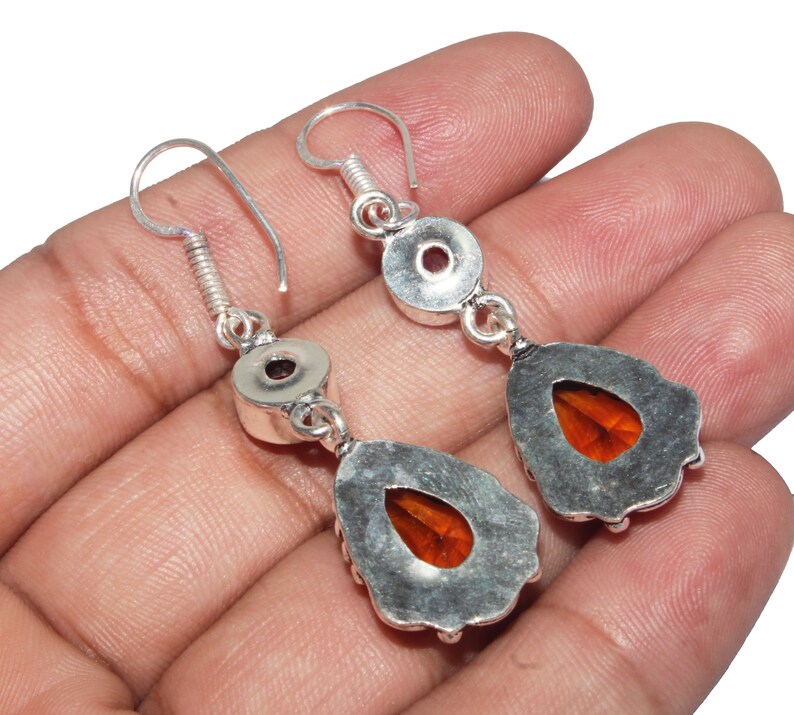 Citrine /& Garnet Quartz Earring Girls Earring Ethnic Earrings Gemstone Earring MG-49 925 Sterling Silver Plated Earring Size 2.2
